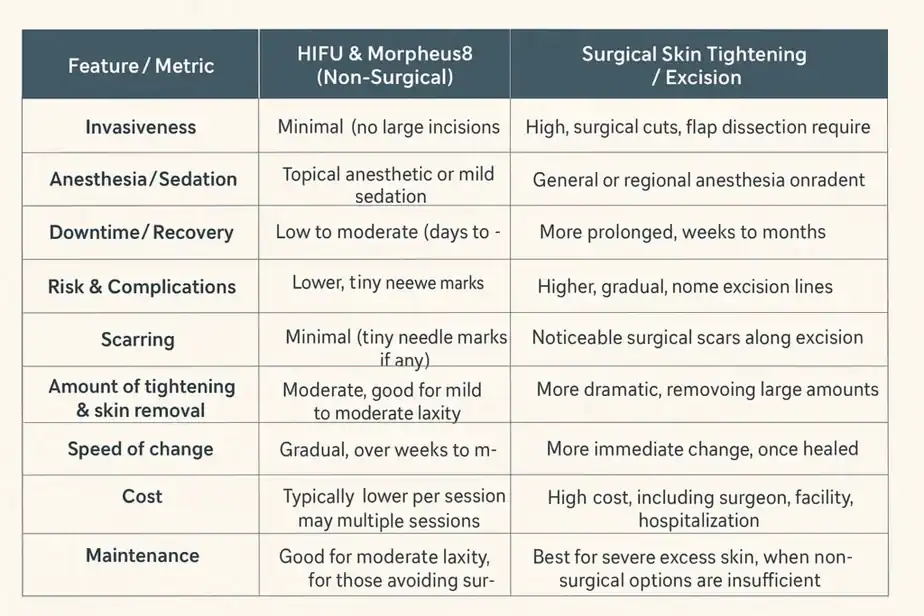 Table showing benefits of Lipo Freeze 2 U Coombe Bissett treatments for skin tightening following weight loss injections.